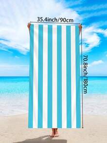 1pc Simple Striped Beach Towel, Extra Large Microfiber Quick Dry Water Absorbent Beach Towel, Anti-Sand Beach Blanket, Suitable For Travel, Swimming Pool, Yoga, Gym, Beach, Holiday Essentials (Single-Sided Printed), Beach Accessories, Pool Float - Large Beach Towels, Microfiber Beach Towel, Round Beach Towel, Striped Beach Towel, Good For The Beach, Dries Fast, Soft Beach Towel, Summer Essential, Cute Beach Towel, Cruise Essentials, Pool Essentials, Vacation Essentials, Camping Essentials, Beach Essentials, Beach Accessories For Women, Beach Towels Oversized - Xanh nhạt - Xem 8