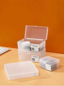 4pcs/2pcs/1pc Transparent Desktop Small Items Storage Box With Lid, Card Drawer Style Desktop Organizer Box - White - View 5