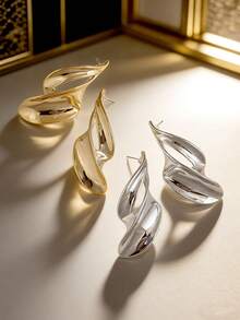 Betykuku Bộ 2 đôi hoa tai hình lá vàng và bạc thời trang, quà tặng cho phụ nữ và trẻ em gái, đeo hàng ngày và dự tiệc - vòng tròn hòa tan - Xem 7