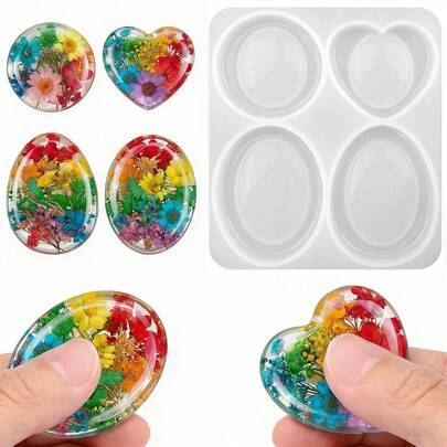 1个环氧树脂模具，DIY拇指减压石树脂硅胶模具，用于工艺树脂浇铸，石形环氧树脂浇铸，用于缓解焦虑/压力/冥想