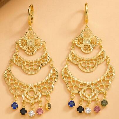 2件套复古18K镀金彩色水滴吊坠耳环，适合日常佩戴