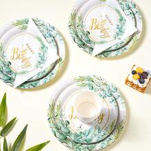 植物主题一次性餐具套装，7/9英寸派对餐盘，一次性纸盘、纸杯、餐巾纸，适用于节日、婚礼、订婚、生日、派对、庆典等场合。 - 多色 - 查看 4