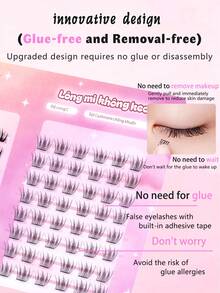 96片装自粘假睫毛簇，混合长度蓬松套装，无需胶水，蓬松单根假睫毛，自粘式DIY睫毛嫁接，预涂胶睫毛簇，自然纤长C型卷翘睫毛簇，无需胶水或卸妆产品，假睫毛，睫毛簇，单根假睫毛，睫毛，假睫毛 - C - 查看 6