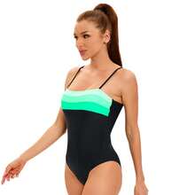 1 Sets Color Block Striped One Piece Swimsuit,  Gradient Stripe Spaghetti Strap Slim Fit Swimwear, Tummy Control Quick Dry Color Block Striped One Piece Swimsuit, Suitable For Women And Teens, Beach Vacation/Swimming Pool/Body Shaping - 黑色 - 查看 4
