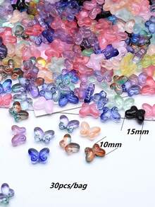 30pcs 10x15mm Colorful Glass Butterfly Decorations, Suitable For Jewelry Making DIY Accessories - 30pcs Fat Butterfly Mix - View 6