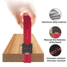 Regla de bolsillo de precisión para carpintería, localizador de marcas para carpintería, regla de marcado en forma de T de aleación de aluminio con tope deslizante, regla arquitectónica, regla de marcado en forma de T con sistema imperial y métrico, herramienta auxiliar de medición multifuncional, herramienta de diseño cuadrado, adecuada para proyectos de bricolaje - Rojo - Ver 7