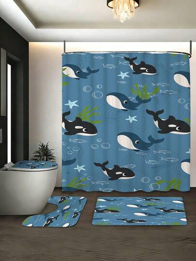 Bộ phụ kiện phòng tắm chủ đề cá voi sát thủ và cá voi xanh dưới nước (1/3/4 món), mang đến cảm giác tươi mát và thoải mái với không khí mùa hè, trang trí nhà cửa, bộ rèm phòng tắm, bộ phụ kiện phòng tắm, bao gồm rèm tắm, bộ rèm phòng tắm. Rèm tắm nhiều kích cỡ và bộ sản phẩm đồng bộ, vải polyester bền, chống nấm mốc, bộ trang trí phòng tắm gồm rèm tắm, thảm chữ U cho bồn cầu, thảm chống trượt, bọc bồn cầu và 12 móc treo rèm tắm, thích hợp làm quà tặng Ngày của Mẹ, quà tặng mùa tựu trường.