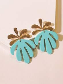 1 Pair New Bohemian Leaf Design Resin Dangle Earrings, Fashion Unique Niche Style Vacation Vibe Earrings For Women, Suitable As Gift For Friends, Party Wear - Kong - View 3