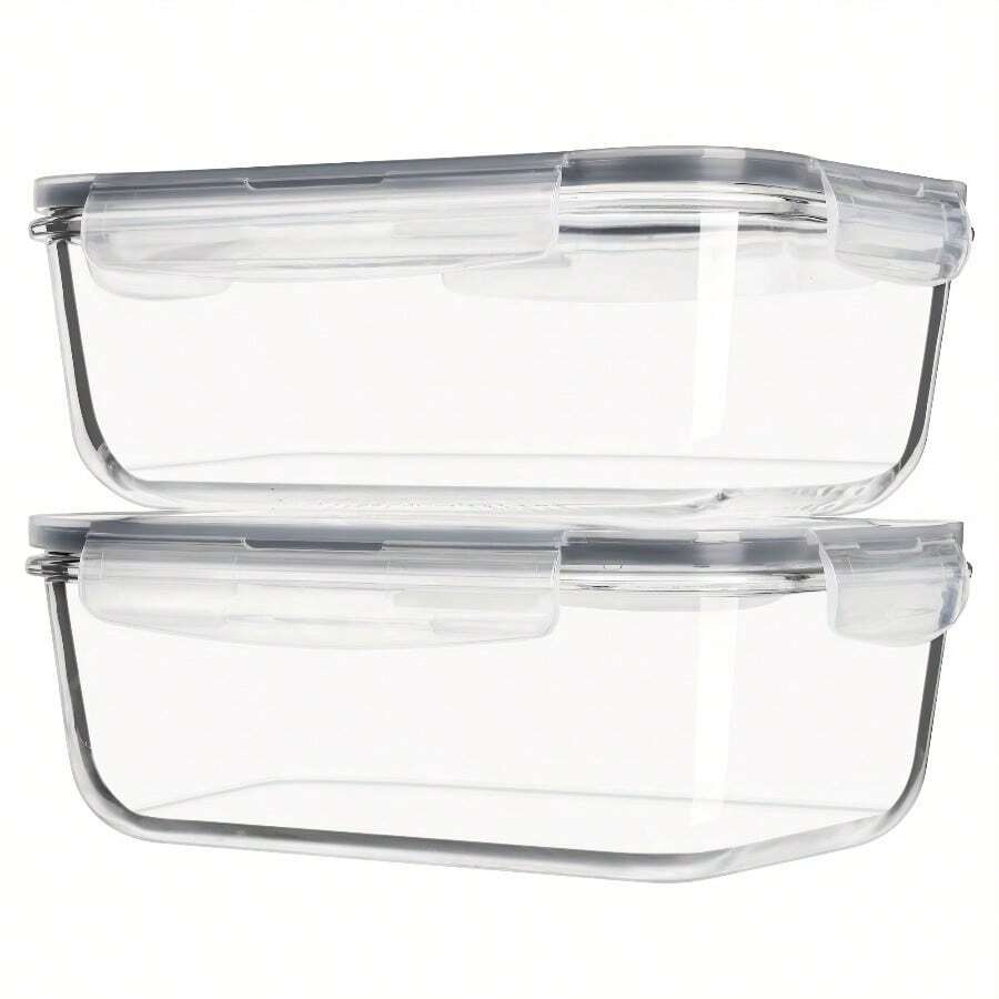2pcs/4pcs Glass Storage Containers With Lids, Meal Prep Food Container Set, Quick-Lock Seal Lids, Suitable For Baking, Microwave, Oven, Leak-Proof, Fridge And Dishwasher - View 1