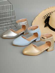 Nuevos zapatos de moda para niños de color azul claro brillante y sólido, elegantes sandalias de tacón alto estilo bohemio para niñas, suela de goma gruesa antideslizante, sandalias de tacón alto azul claro hermosas, primera opción para la escuela, fiestas, bailes de graduación y vacaciones en la playa - Celeste - Ver 2
