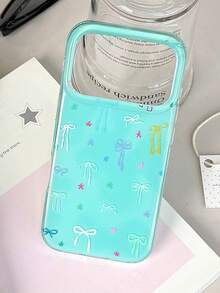 可爱简约粉色蝴蝶结波点手机壳,适用于 17 Pro Max、17 Pro、17 Air、17、16、15、14、13、12、11 Pro Max Plus,柔软保护后盖,女孩礼物 - 碧綠蝴蝶結 - 查看 3