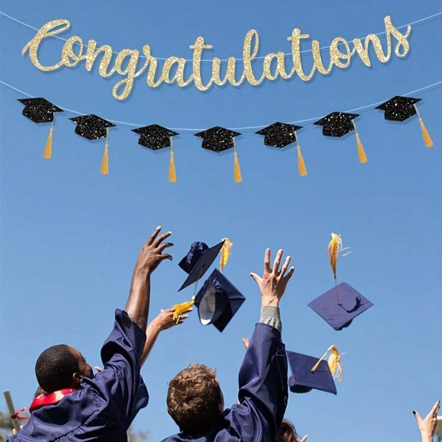 1 Set Graduation Party Decorations, Colorful Flags, Graduation Cap Hanging Garland, Graduation Party Decorative Banner, Suitable For Graduation Ceremony, Graduation Party Photo Backdrop, Graduation Celebration