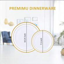 Bộ 50/25/10 đĩa tiệc tái sử dụng viền bạch kim, đường kính 7.5"/10.25", thích hợp cho đám cưới, sinh nhật, tiệc chiêu đãi, Ngày Valentine, Ngày của Mẹ, họp mặt gia đình và phục vụ tiệc. - Nhiều màu - Xem 2