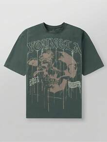 Men's YLA Fashion Brand Short-Sleeved Shirt, Round-Neck Skull Print, Loose Short Sleeves - 白色 - 查看 6