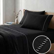 400 Thread Count 3-Piece Bedding Set With Fitted Sheet And Pillowcases, Soft Touch, Everyday Comfort, Single, Full, Queen, King - Black - View 2