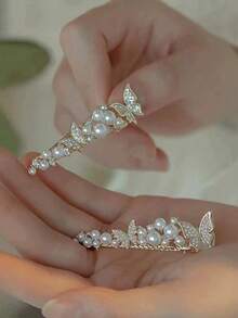 2pcs Women's Spring_Summer Rhinestone 3D Butterfly Hair Clips, Pearl Side Hair Barrettes, Hairpin, Bobby Pins, Accessories - Multicolor - View 8