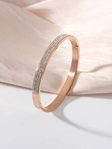 1 chiếc vòng tay bằng thép titan mạ vàng thời trang, ba hàng đá Cubic Zirconia, thích hợp cho nữ giới đeo hàng ngày. - vòng đeo tay - Xem 6