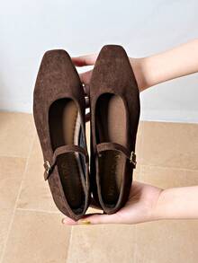 2023 Spring/Autumn New Square Toe Mary Jane Shoes, French Style, Non-Slip Soft Bottom Casual Shoes For Women - Brown - View 1