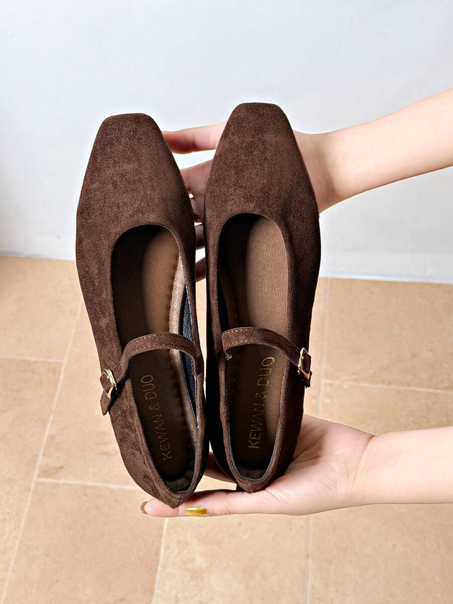 2023 Spring/Autumn New Square Toe Mary Jane Shoes, French Style, Non-Slip Soft Bottom Casual Shoes For Women - Brown - View 1