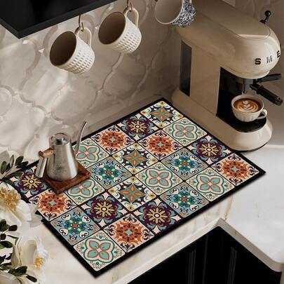 1 Tấm lót cốc cà phê - Che giấu vết bẩn, khả năng thấm hút mạnh, mặt đế cao su, nhanh khô, thích hợp cho mặt bàn bếp, quầy cà phê, thảm lau chén, thích hợp cho máy pha cà phê, ấm pha cà phê, máy pha espresso.