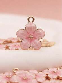 10 chiếc/gói Mặt dây chuyền nhỏ hình hoa, làm từ hợp kim kẽm, tráng men hồng, thích hợp để tự làm khuyên tai, vòng cổ, vòng tay. - Hồng - Xem 2