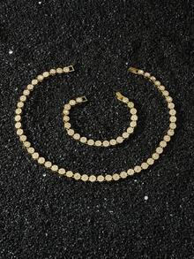 1 pièce Ensemble collier et bracelet pour femme avec diamants incrustés de 8 mm de large - Modèle A - Voir 12