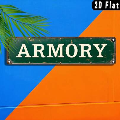 Letrero de metal vintage "Armory" - 40 x 10 cm, fondo verde rústico con texto blanco, perfecto para cafetería, bar y decoración del hogar, uso interior/exterior, impresión plana 2D, decoración de pared de metal