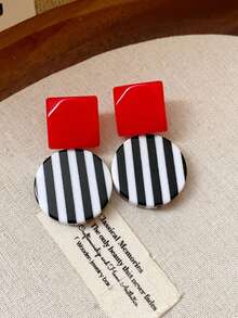 1对时尚树脂波西米亚风大号耳环，女士珠宝礼物 - 彩色 - 查看 4