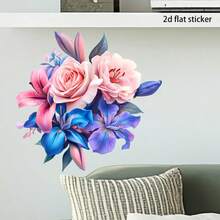 1pc 2D Healing Powder Blue Floral Cluster Forest Fairy Daisy Wall Sticker, Natural Color Transition, Instantly Adds Romantic And Fresh Atmosphere To Space. Made Of PVC Material, Moderate Adhesiveness And No Residue, Suitable For Living Room Background Wall, Sofa Background Wall - مقاس واحد - مشاهدة 5