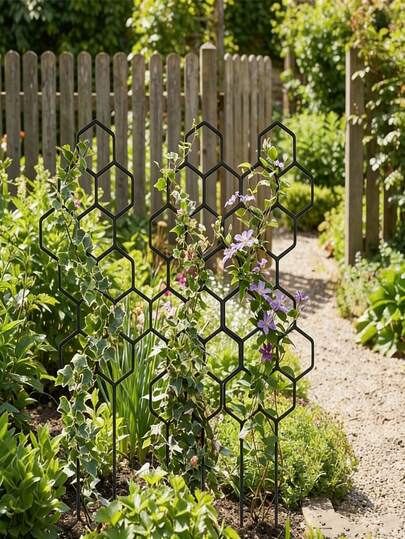 1个蜂窝状植物攀爬架，户外盆栽植物架，叶藤架，花园固定杆，适用于盆栽藤蔓和花卉，节省空间的室内/室外花园支撑架。