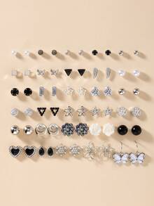 30 Pairs Assorted Minimalist Earring Set, Includes Bow, Star, Heart, Flower, Square Designs, Versatile For Daily, Date, Work Wear, Holiday Gift - Multicolor - View 8