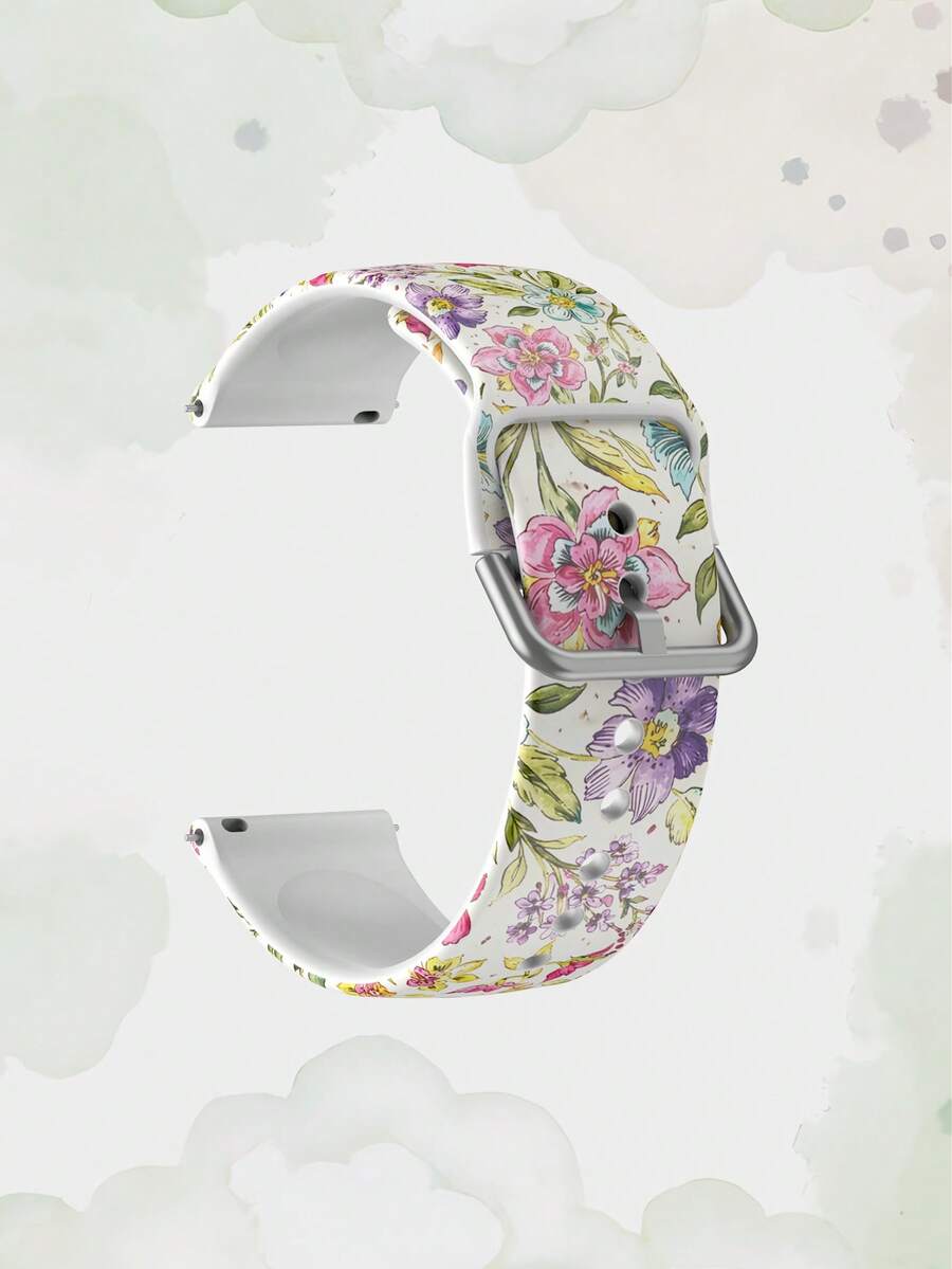 20/22mm Universal Retro Floral Pattern Watch Band Compatible With Samsung, Honor Smartwatches - Silicone Surface With Flower Pattern Compatible With Huawei GT2/GT3, Watch 3/Galaxy - Multicolor - View 1
