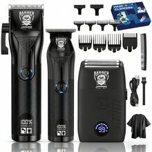 Bộ dụng cụ chăm sóc cá nhân 3 trong 1 chuyên nghiệp dành cho nam giới LARGNER: Bao gồm máy cắt tóc công suất cao, máy tỉa tóc chính xác và máy cạo râu điện (có đèn báo pin LED, màu đen) - Xem 2