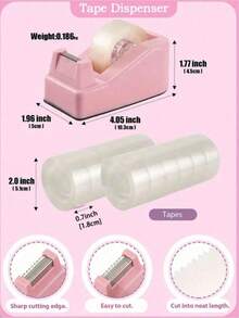 Set de 7 piezas de dispensador de cinta rosa (1 cortador + 6 rollos de cinta transparente), adecuado para oficina, hogar, escuela y otros escenarios de empaque de regalo transparente - Negro (1 cúter + 6 cintas transparentes) - Ver 4