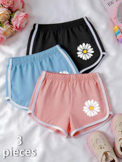 Girl's Casual Floral Print Shorts, Suitable For Summer, Everyday Wear, And Outings