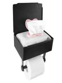 1 hộp đựng giấy vệ sinh bằng thép không gỉ, giá đựng giấy vệ sinh treo tường không cần khoan, giá đựng giấy vệ sinh gia đình. - màu đen - Xem 4