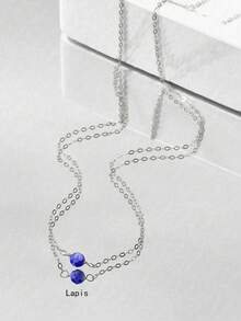 1 chiếc vòng cổ bằng bạc Sterling 925 đính ngọc trai nuôi cấy nước ngọt tự nhiên/mã não đen/ngọc lam/lapis lazuli, kiểu dáng thanh lịch tối giản, phù hợp đeo hàng ngày và trong đám cưới, có thể đeo nhiều lớp. - Bạc - Xem 4