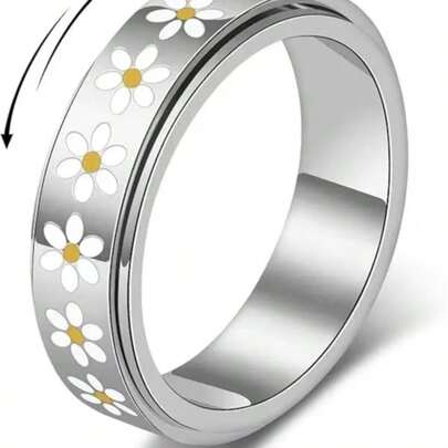 Nhẫn xoay hình hoa cúc mạ vàng 18K giúp giảm lo âu, tươi tắn và ngọt ngào, món quà trang sức thời trang dành cho phụ nữ, thích hợp cho tháng Ramadan, Ngày Valentine, Ngày của Mẹ, Giáng sinh, Năm mới và các ngày lễ khác.