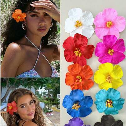 夏威夷花朵发夹，芙蓉花发夹，人造花发夹，沙滩派对发饰，秋季旅行装扮，波西米亚风，优雅女士发夹，四季皆宜发饰，女士发夹，沙滩拍照道具，发夹