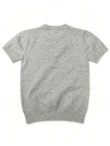 Camiseta de manga corta de cuello redondo de unicolor para mujer, top de punto, adecuado para el hogar, la oficina, el transporte, suéter gris, primavera/verano - Gris - Ver 6