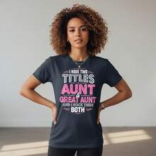 2026 K3 Women's Breathable Polyester Graphic T-Shirt - Chic 'Aunt And Great-Aunt' Design, Machine Washable, Perfect For Spring And Summer. - Black - View 5