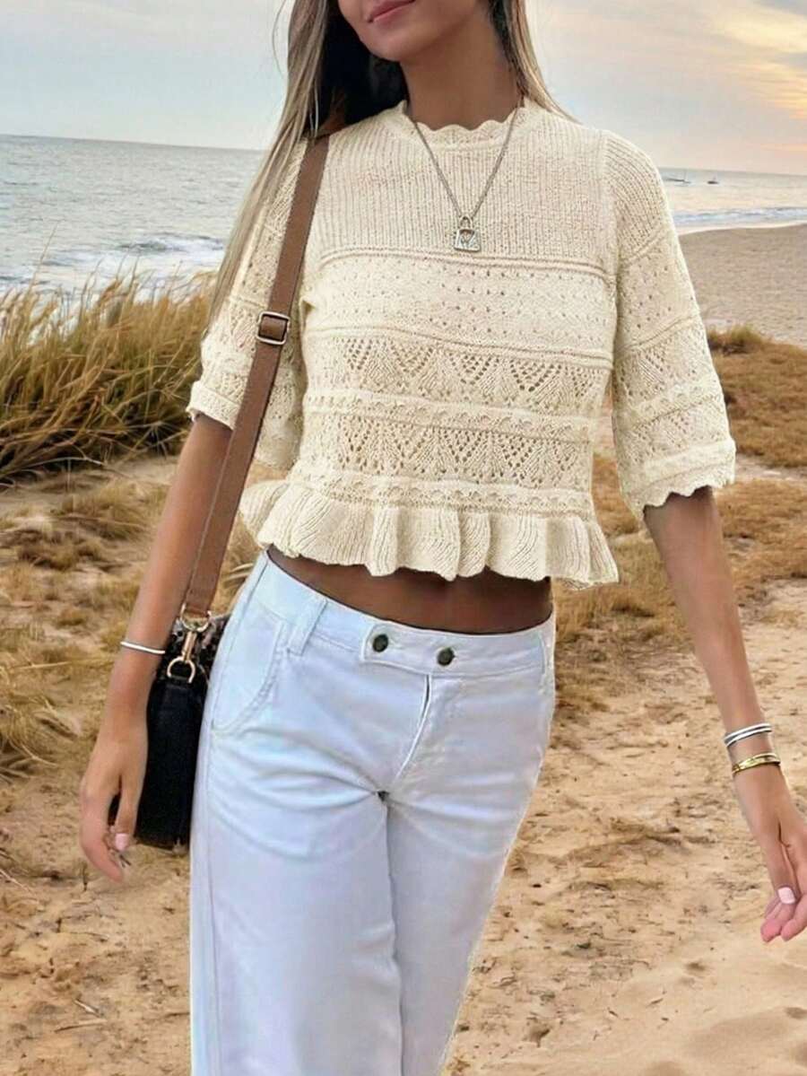 Áo dệt kim tối giản, thanh lịch, gợi cảm phong cách Mori Girl dành cho nữ, thích hợp cho mùa Xuân/Hè.