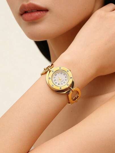 Camhanno 1pc Creative Stainless Steel Oval Ring Dial Bracelet, Suitable For Daily Outfit, Party Accessories, Gift