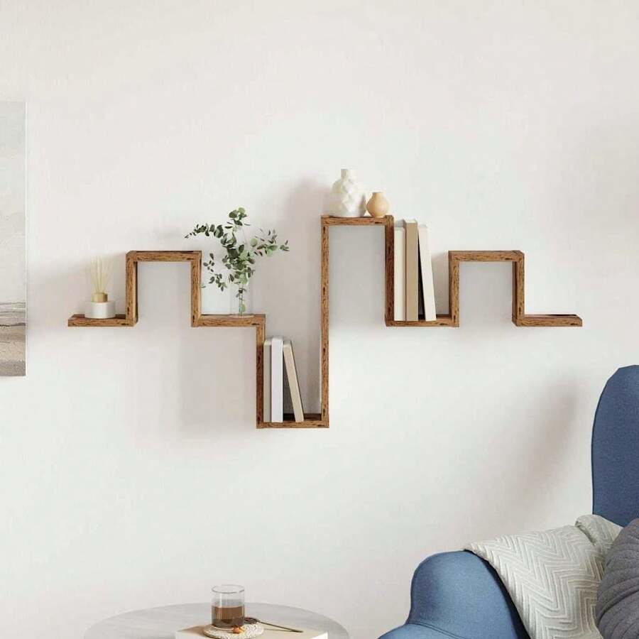 Mensola a muro con vano contenitore, in legno di recupero, 104,5 x 43 x 10 cm - 1PC - Visualizzare 1
