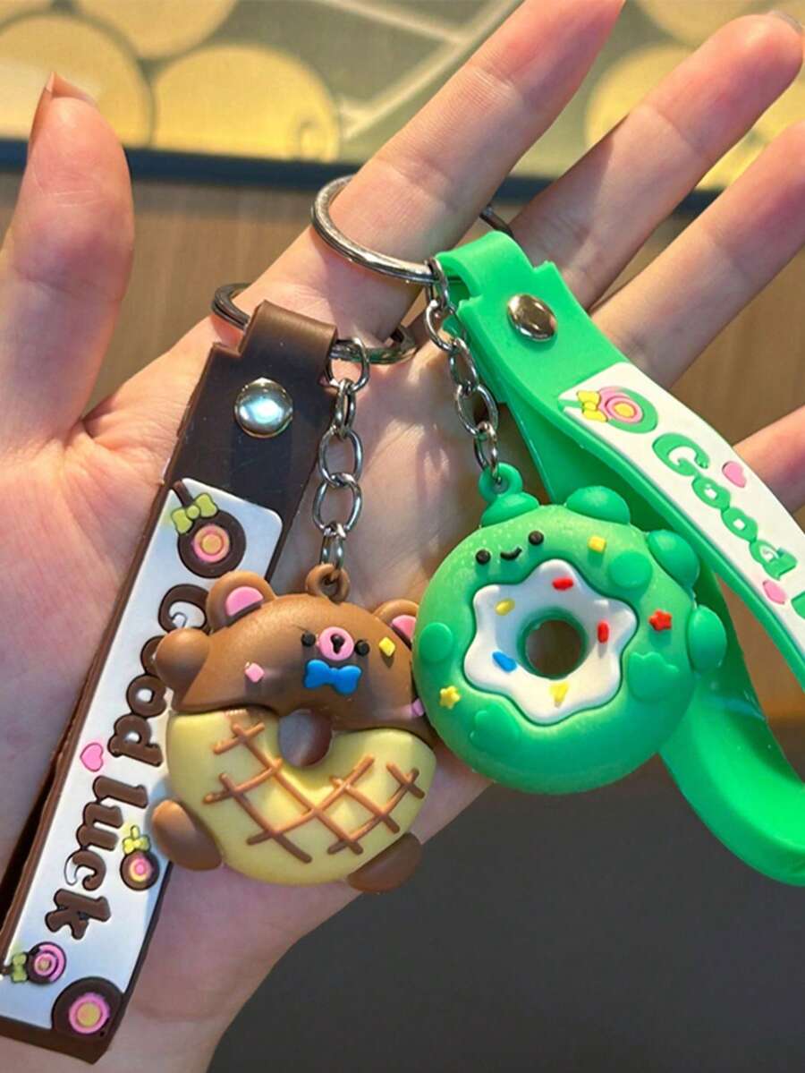 4pcs Cute Donut Cartoon Animal Keychain Pendant, Suitable For Backpack, Car Keys, Women, Students, Adorable Decorative Accessories, Mini Sweet Gift - Donut Keychain - View 1