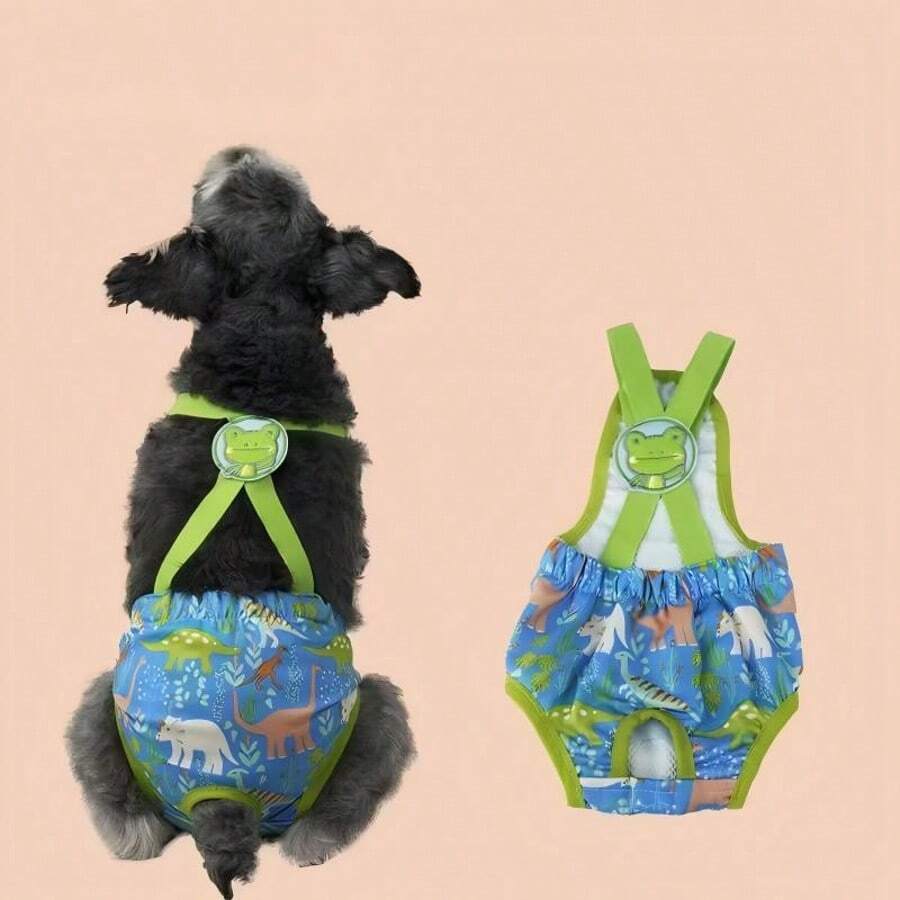 Bộ gồm 1 bộ dây đeo và quần vệ sinh bằng lưới polyester thoáng khí, hình hoạt hình dễ thương, phù hợp cho chó cái nhỏ/trung bình trong thời kỳ động dục.