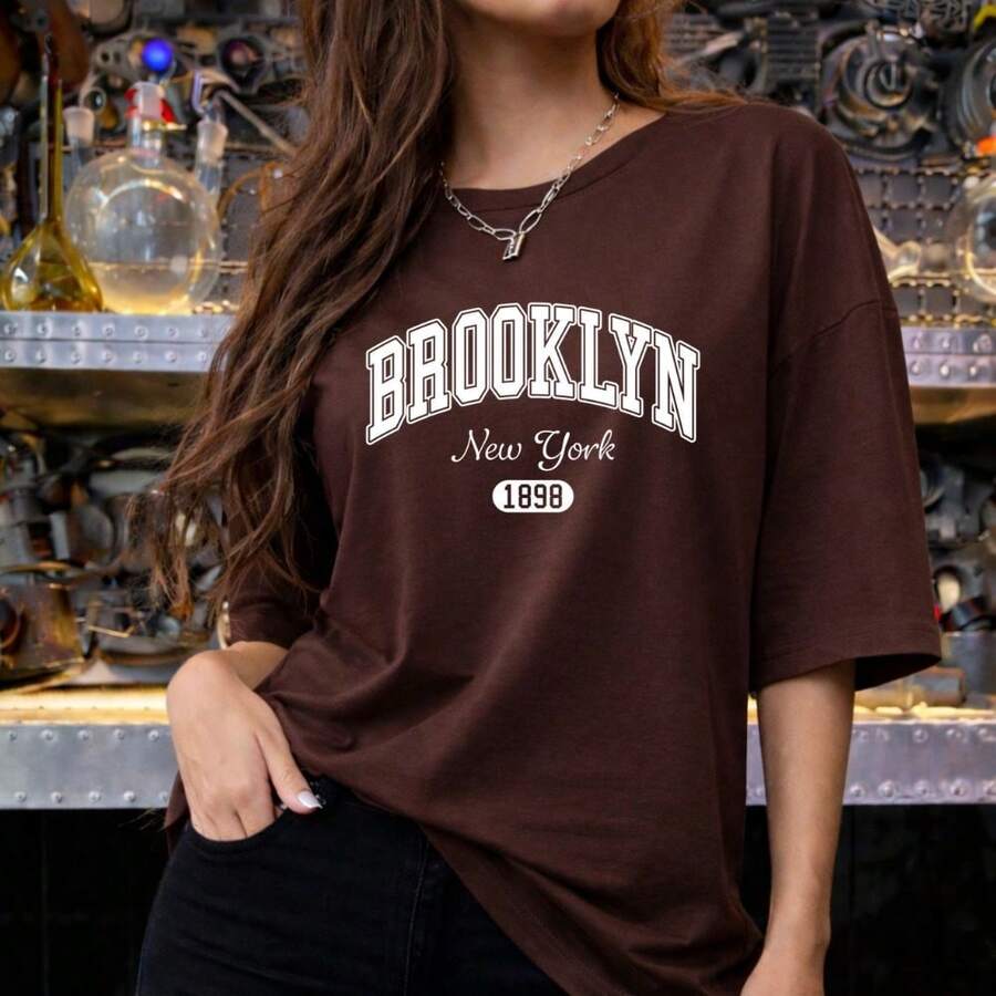 BROOKLYN WOMEN'S OVERSIZED T-SHIRTS - CMFEM_OVER_BRKLN - 鏽棕色 - 查看 1