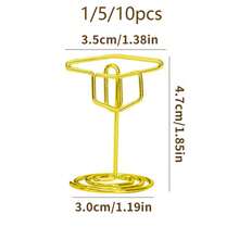 10pcs/5pcs/1pc Graduation Cap Table Number Place Holder, Graduation Cap Display Clip, Multifunctional Gold Graduation Cap Business Card Holder And Memo Clip, Suitable For Graduation Party, Wedding, Birthday Party - Multifunctional Photo/Image/Business Card Desktop Display Stand With Stable Base, Elegant Cap-Shaped Central Decor For Desktop - View 3