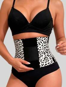 1 件女士粉色豹纹束腰带，腹部瘦身弹力腰带，适合健身、日常穿着、运动 - 黑與白 - 查看 8