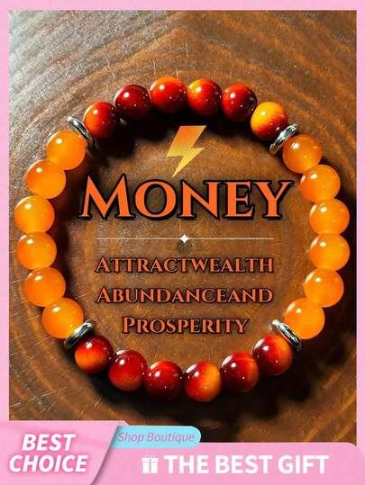 8mm Orange Quartz, Red Gradient, Wealth Gemstone Elastic Bracelet - Prosperity Blessing, Perfect Gift For Any Occasion